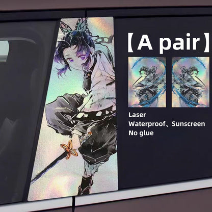 Demon Slayer Anime Car Window Pillar Decals, Laser Holographic Anime Character Car B Column Stickers, Waterproof PET Car Center Pillar Decor Stickers, 1 Pair Anime Car Accessories for Demon Slayer Fans