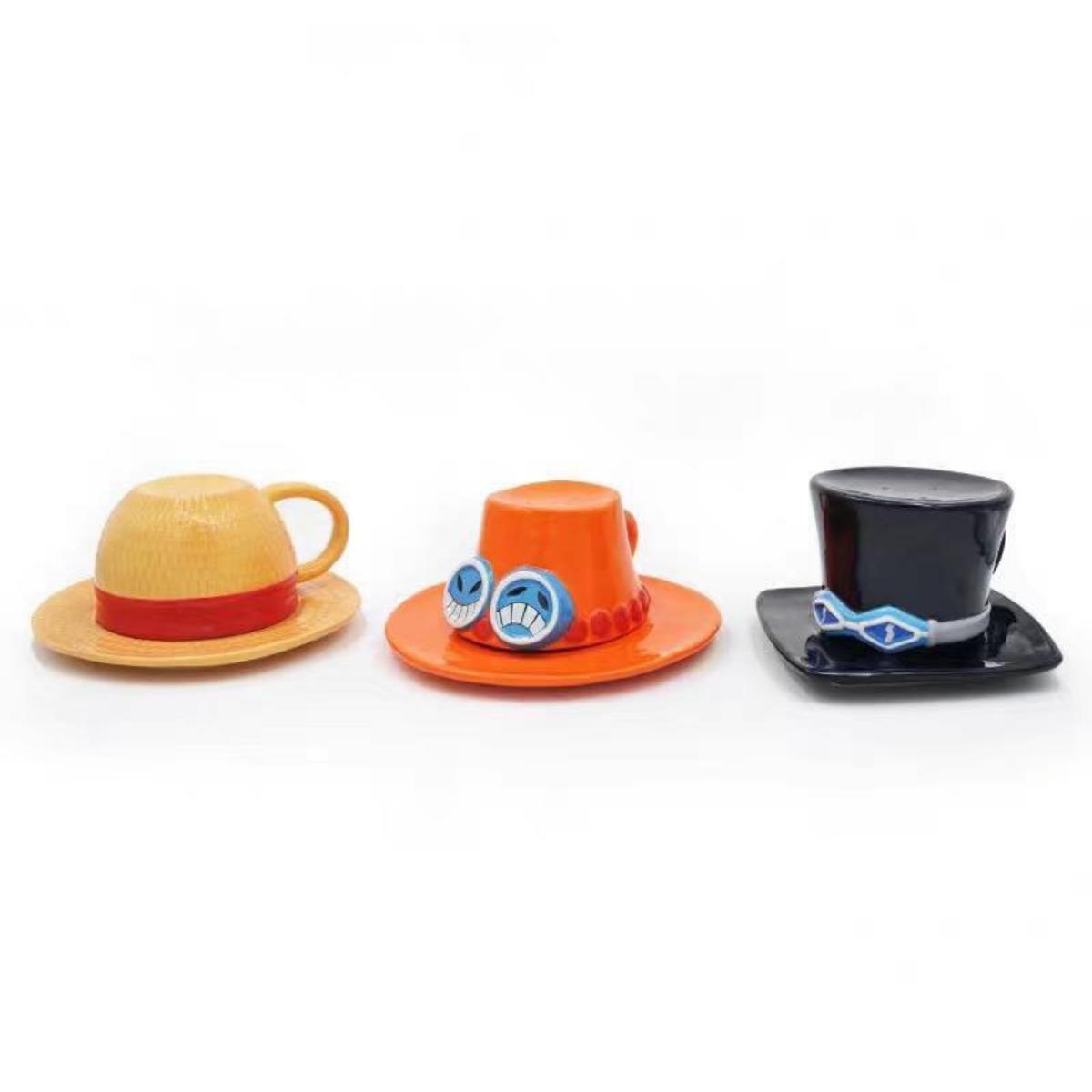 One Piece Anime Hat Shaped Ceramic Mug, Luffy Ace Sabo Chopper 3D Hat Coffee Cup, Creative Novelty Tea Mug, One Piece Collectible Drinkware Gift for Anime Fans