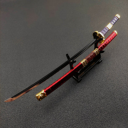 One Piece Roronoa Zoro Mini Katana Sword Replica, Anime Zoro Sword Set, Metal Model Sword with Display Stand, Cosplay Prop Desktop Decoration, Collectible Gift for One Piece Fans