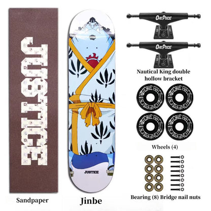 One Piece Anime Complete Skateboard Set, 7 Layer Maple Double Kick Skate Board, Luffy Zoro Sanji Nami Chopper Print Skateboard, Anime Collectible Skateboard for Teens Adults, One Piece Fan Gift