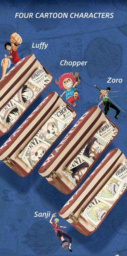 One Piece Anime Pencil Case, Luffy Zoro Sanji Chopper Wanted Poster Large Capacity Pen Bag, Multi-layer Canvas Stationery Storage Pouch, Anime School Supplies Gift for One Piece Fans