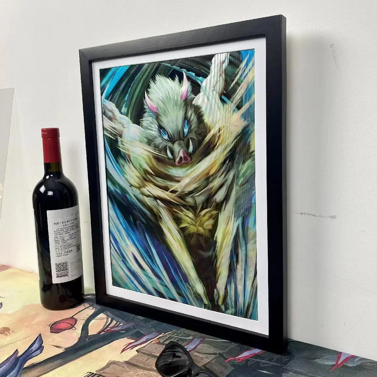 Demon Slayer 3D Lenticular Poster with Frame, Kimetsu no Yaiba Anime Stereo Gradient Wall Art, Flip Changing Picture, Anime Framed Decor Painting for Bedroom Gaming Room, Anime Merch Gift for Demon Slayer Fans