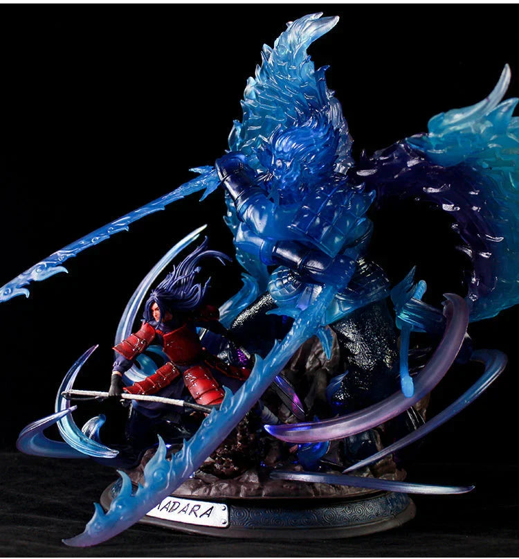 Naruto Uchiha Madara Figure, Susanoo & Kurama Giant GK Statue, Anime Naruto Shippuden Collectible Figurine with LED Light, Double Head Carving, Desktop Ornament Gift for Anime Fans