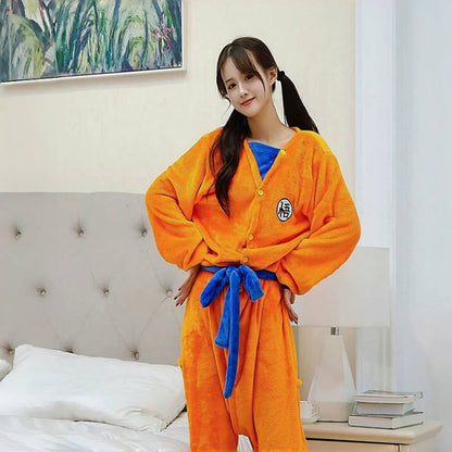 Dragon Ball Goku Bath Robe, Anime Goku "Wu" Symbol Fleece Bathrobe, Soft Fluffy Coral Fleece Nightgown, Cosplay Loungewear Robe for Dragon Ball Fans