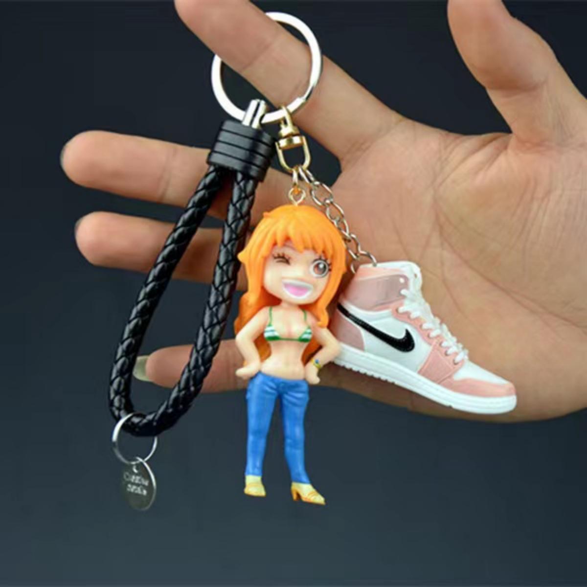 One Piece Anime Figure Keychain, Luffy Zoro Nami Chopper Sanji Mini Sneaker Pendant Key Ring, Q Version Figurine Key Chain, Backpack Charm Key Holder Gift for One Piece Fans