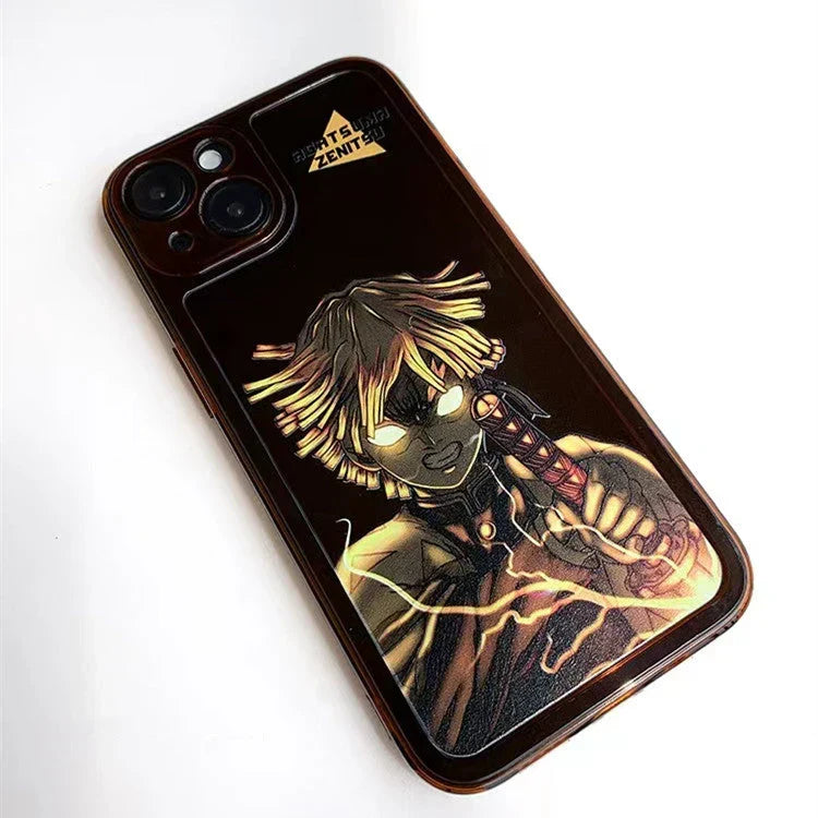 Demon Slayer Anime Phone Case, Tanjiro Zenitsu Print Transparent Shockproof Protective Cover, Cool Flame Pattern Clear Phone Shell, Anime Character Case, Gift for Demon Slayer Fans