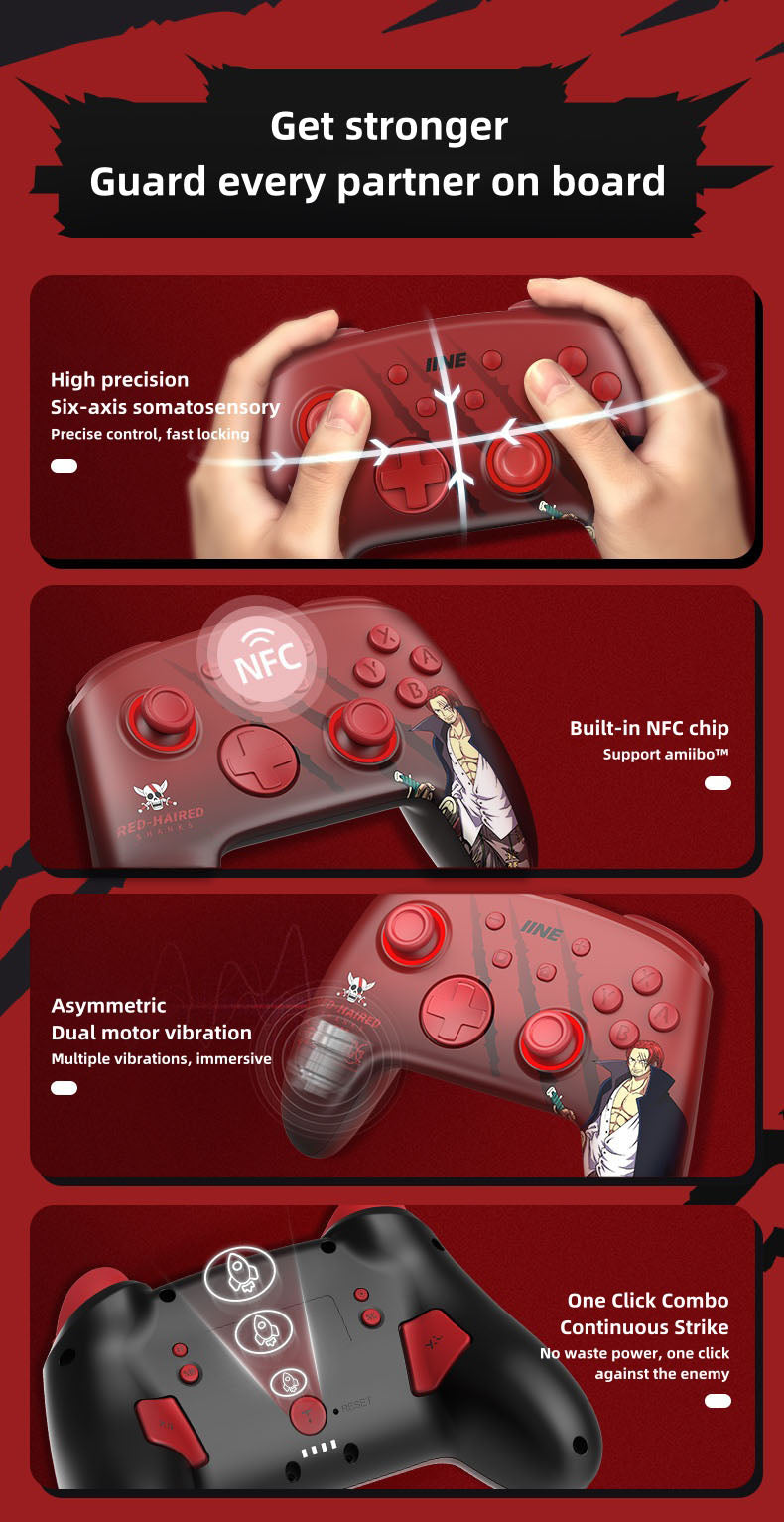 One Piece Shanks Wireless Game Controller, Anime Red-Haired Shanks Bluetooth Gamepad, RGB Light Programmable Gaming Controller, Dual Vibration Joystick for Switch, PC, Steam, One Piece Anime Game Gift for Fans