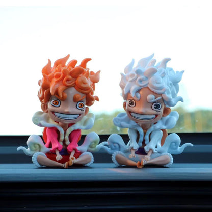 One Piece Nika Luffy Gear 5 Figure, Q Version Sitting Nika Luffy Anime Statue, White & Orange Hair 2 Styles Collectible PVC Figurine, Desktop Decoration Gift for One Piece Fans