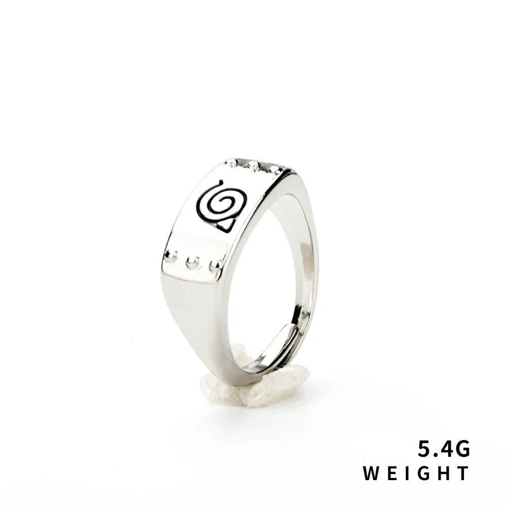 Naruto Konoha Village Symbol Adjustable Ring, Anime Leaf Village Logo Metal Open Ring, Cosplay Finger Jewelry, Fashion Anime Statement Ring, Collectible Gift for Naruto Fans