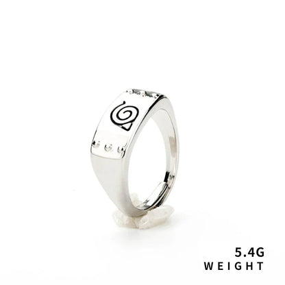 Naruto Konoha Village Symbol Adjustable Ring, Anime Leaf Village Logo Metal Open Ring, Cosplay Finger Jewelry, Fashion Anime Statement Ring, Collectible Gift for Naruto Fans