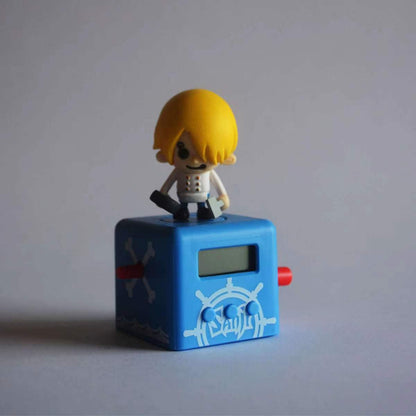 One Piece Anime Hand Crank Music Box, Luffy Zoro Nami Sanji Chopper Mini Figure Square Music Box, Hand Cranked Melody Desktop Ornament Collectible Gift for One Piece Anime Fans