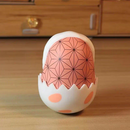 Demon Slayer Eggshell Tumbler Figure, Q Version Tanjiro Nezuko Zenitsu Inosuke Roly-poly Toy, Anime Character Mini Figurine with Nest Base, Desktop Decor Collectible Statue, Demon Slayer Fan Gift