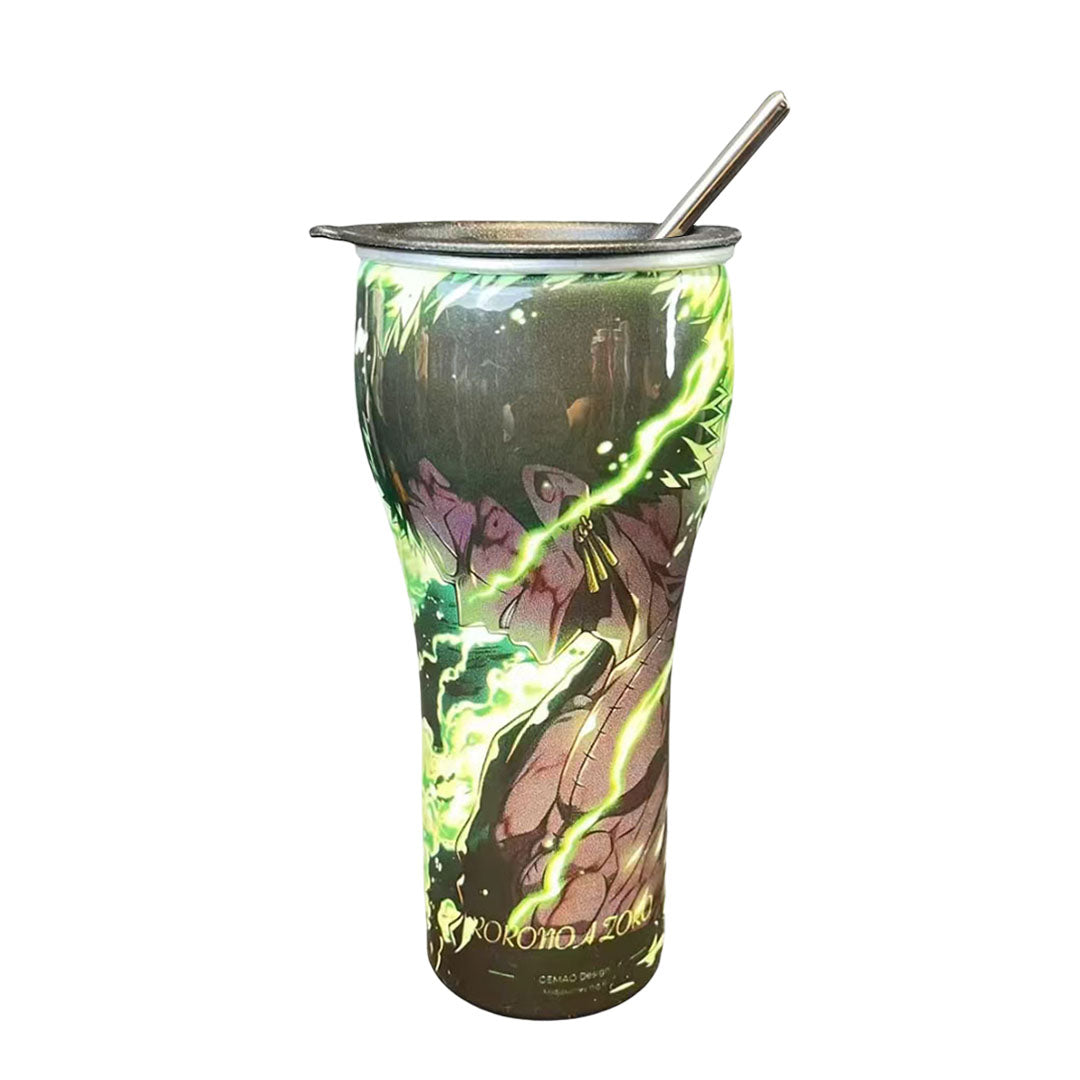 One Piece Anime Tumbler with Straw, Stainless Steel Insulated Travel Cup, Luffy Zoro Nami Wanted Poster Design Coffee Mug, Leak Proof Reusable Water Bottle, One Piece Merch Gift for Anime Fans