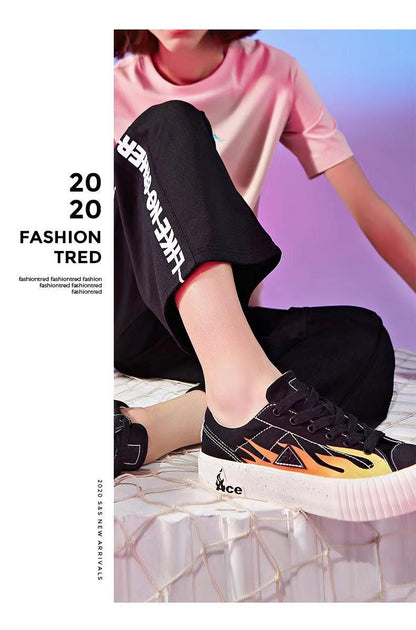 One Piece Ace Low Top Canvas Sneakers for Men Women, Black Orange Flame Graphic Portgas D Ace Anime Skate Shoes, Unisex Lace-Up Thick Ribbed Cookie Sole Streetwear Casual Walking Shoes, Anime Fan Collectible Gift