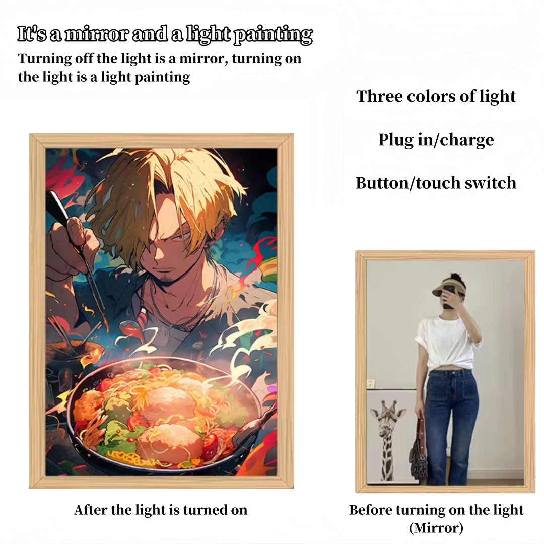 One Piece Anime LED Light Up Painting, Luffy Zoro Sanji Nami Framed Light Canvas Wall Art, Anime Poster Lamp, Wooden Frame Illuminated Wall Decor, One Piece Fan Room Decoration Gift