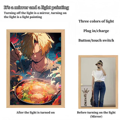 One Piece Anime LED Light Up Painting, Luffy Zoro Sanji Nami Framed Light Canvas Wall Art, Anime Poster Lamp, Wooden Frame Illuminated Wall Decor, One Piece Fan Room Decoration Gift