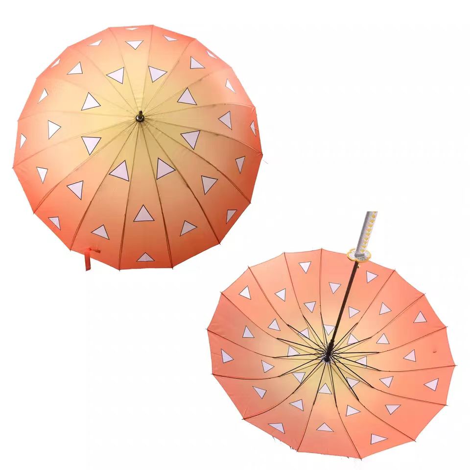 Demon Slayer Anime Sword Umbrella, Katana Shape Handle Long Rain Umbrella, Tanjirou Zenitsu Shinobu Pattern Parasol, Windproof Sun Rain Umbrella, Demon Slayer Cosplay Merch Gift for Anime Fans