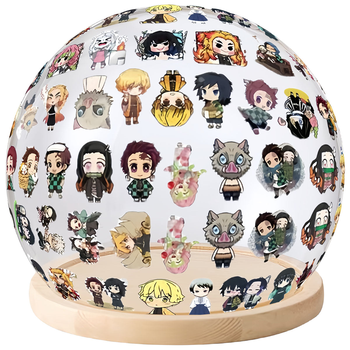 Anime Character Sticker Crystal Ball Night Light, 3D Transparent Globe Lamp with Wooden Base, Anime Stickers Decor Table Lamp, USB Warm Light Bedroom Decor, Anime Collectible Gift for Anime Fans