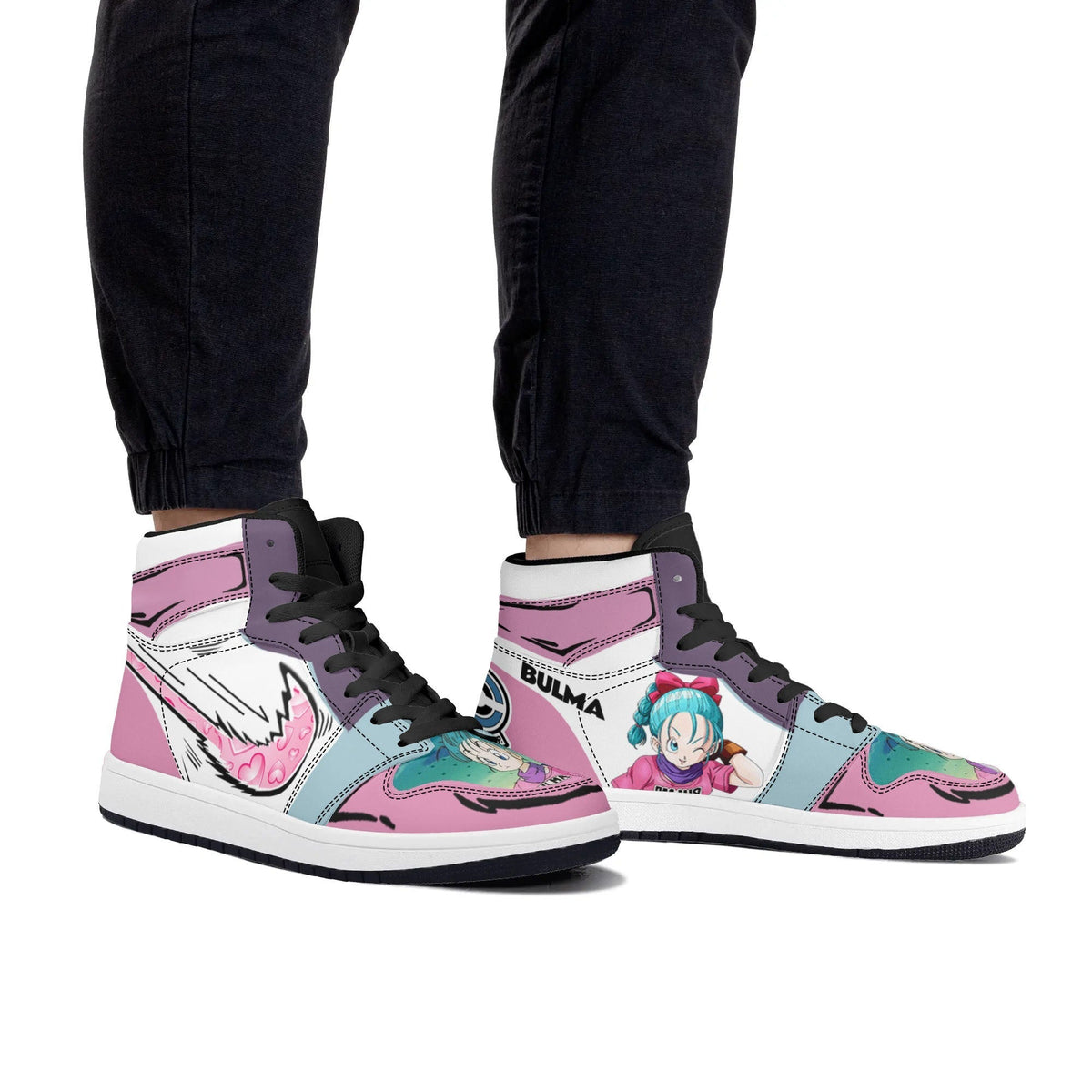 Dragon Ball Bulma Anime High Top Sneakers, Pink White Light Blue Custom Print Streetwear Shoes, Men Women Casual Fashion Sneakers, Anime Fan Collectible Footwear Gift