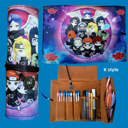 Naruto Anime Roll Up Pencil Case, Scroll Style Pen Bag, Portable Stationery Holder, Large Capacity Pouch, School Office Supplies Gift for Students Anime Fans