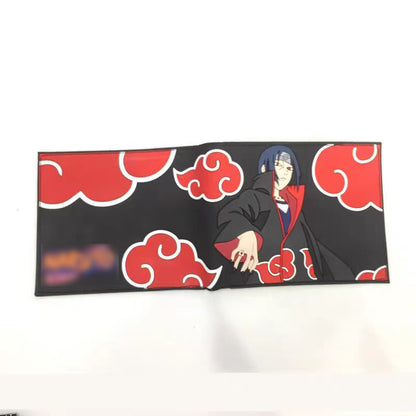Naruto Anime Bifold Wallet, Akatsuki Red Cloud Leaf Village Symbol PU Leather Short Purse, Card Holder Cash Pocket Coin Pocket, Naruto Cosplay Anime Merch Wallet Gift for Naruto Fans