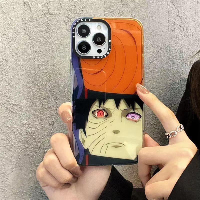 Naruto Anime Phone Case for iPhone, Obito Uchiha Manga Character Print Shockproof Protective Case, Cool Naruto Graphic Phone Cover, Naruto Anime Merch Gift for Anime Fans