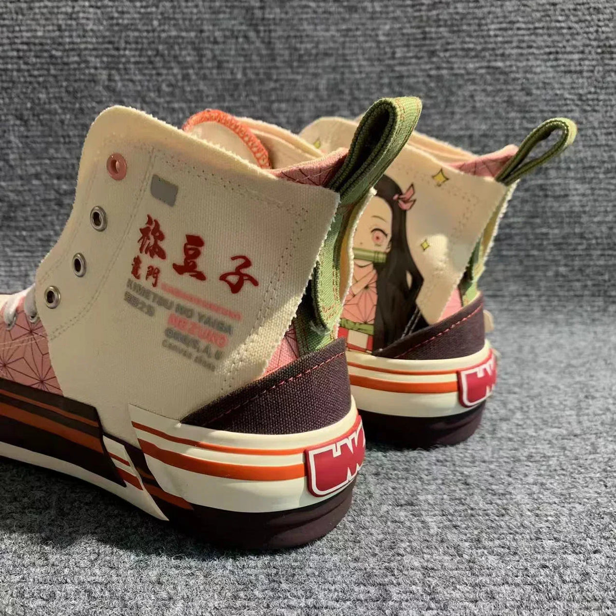 Demon Slayer Nezuko Kamado High Top Canvas Sneakers, Kimetsu No Yaiba Anime Pink Pattern Casual Shoes, Men Women Cosplay Streetwear Trainers, Demon Slayer Fan Collectible Footwear Gift
