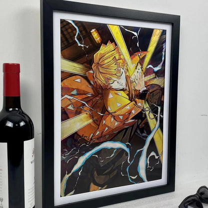 Demon Slayer 3D Lenticular Poster with Frame, Kimetsu no Yaiba Anime Stereo Gradient Wall Art, Flip Changing Picture, Anime Framed Decor Painting for Bedroom Gaming Room, Anime Merch Gift for Demon Slayer Fans