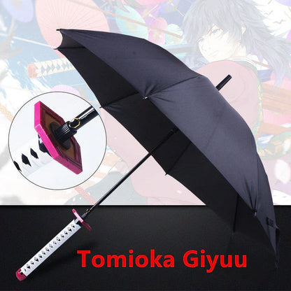 Demon Slayer Nichirin Sword Umbrella, Anime Katana Shaped Long Handle Umbrella, Tanjiro Zenitsu Giyuu Rengoku Samurai Sword Umbrella, Cosplay Prop Rain Sun Umbrella, Anime Collectible Gift for Fans