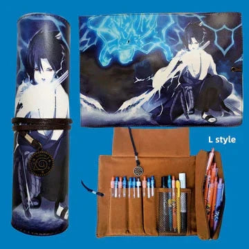 Naruto Anime Roll Up Pencil Case, Scroll Style Pen Bag, Portable Stationery Holder, Large Capacity Pouch, School Office Supplies Gift for Students Anime Fans