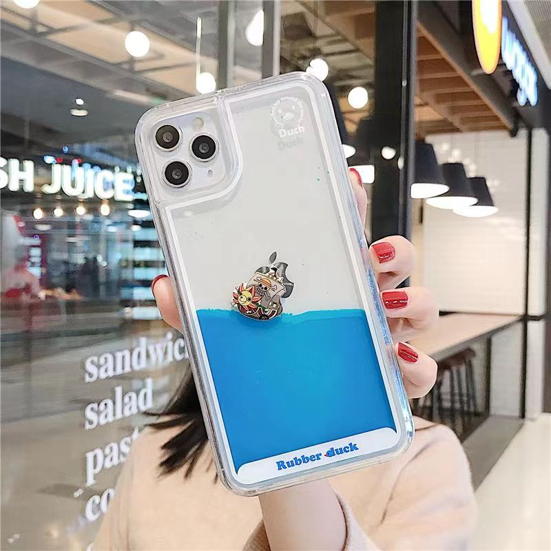 One Piece Anime Liquid Floating Phone Case for iPhone, Thousand Sunny Moving 3D Pirate Ship Clear Quicksand Case, Luffy Crew Characters Transparent Shockproof Protective Cover, Anime Fan Cute Phone Shell Gift