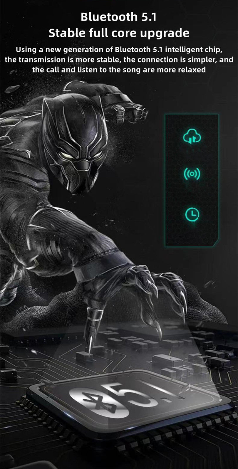 Marvel TWS True Wireless Bluetooth Earbuds, Iron Man Black Panther Semi In-ear Earphones, Transparent Charging Case Marvel Stereo Headphones, Portable Marvel Collectible Earbuds, Gift for Marvel Superhero Fans