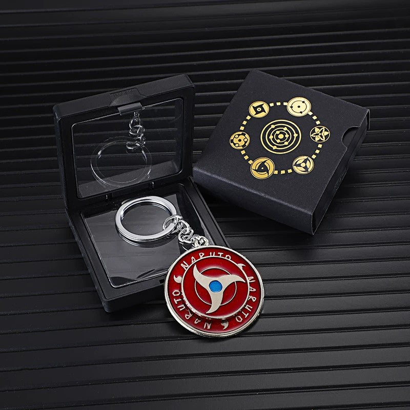Naruto Anime Sharingan Rotatable Keychain, Uchiha Clan Rotating Sharingan Metal Key Ring, Akatsuki Red Cloud Pendant, Anime Cosplay Accessory, Collectible Key Chain Gift for Naruto Fans