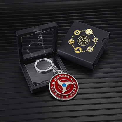 Naruto Anime Sharingan Rotatable Keychain, Uchiha Clan Rotating Sharingan Metal Key Ring, Akatsuki Red Cloud Pendant, Anime Cosplay Accessory, Collectible Key Chain Gift for Naruto Fans