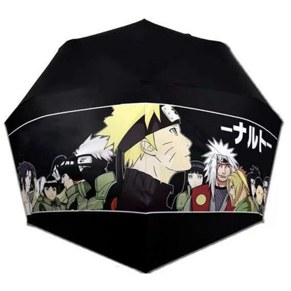 Naruto Anime Folding Umbrella, Akatsuki Red Cloud Pattern Windproof Rain Sun Umbrella, Anti-UV Portable Foldable Parasol, Cosplay Merch Gift for Naruto Fans