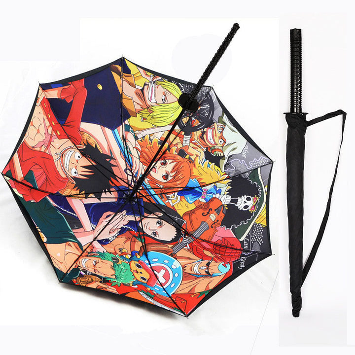 One Piece Zoro Katana Sword Umbrella, Anime Samurai Sword Shaped Long Handle Umbrella, Wado Ichimonji Sandai Kitetsu Replica Sword Umbrella, Cosplay Prop Rain & Sun Protection Umbrella, Collectible Gift for One Piece Fans