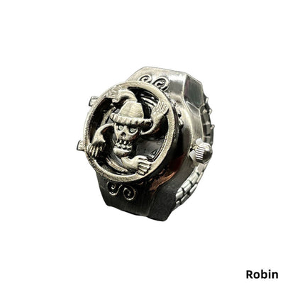 One Piece Straw Hat Pirates Skull Ring, Vintage Antique Metal Anime Ring, Adjustable Cosplay Statement Ring, Luffy Jolly Roger Symbol Jewelry, Collectible Anime Gift for One Piece Fans