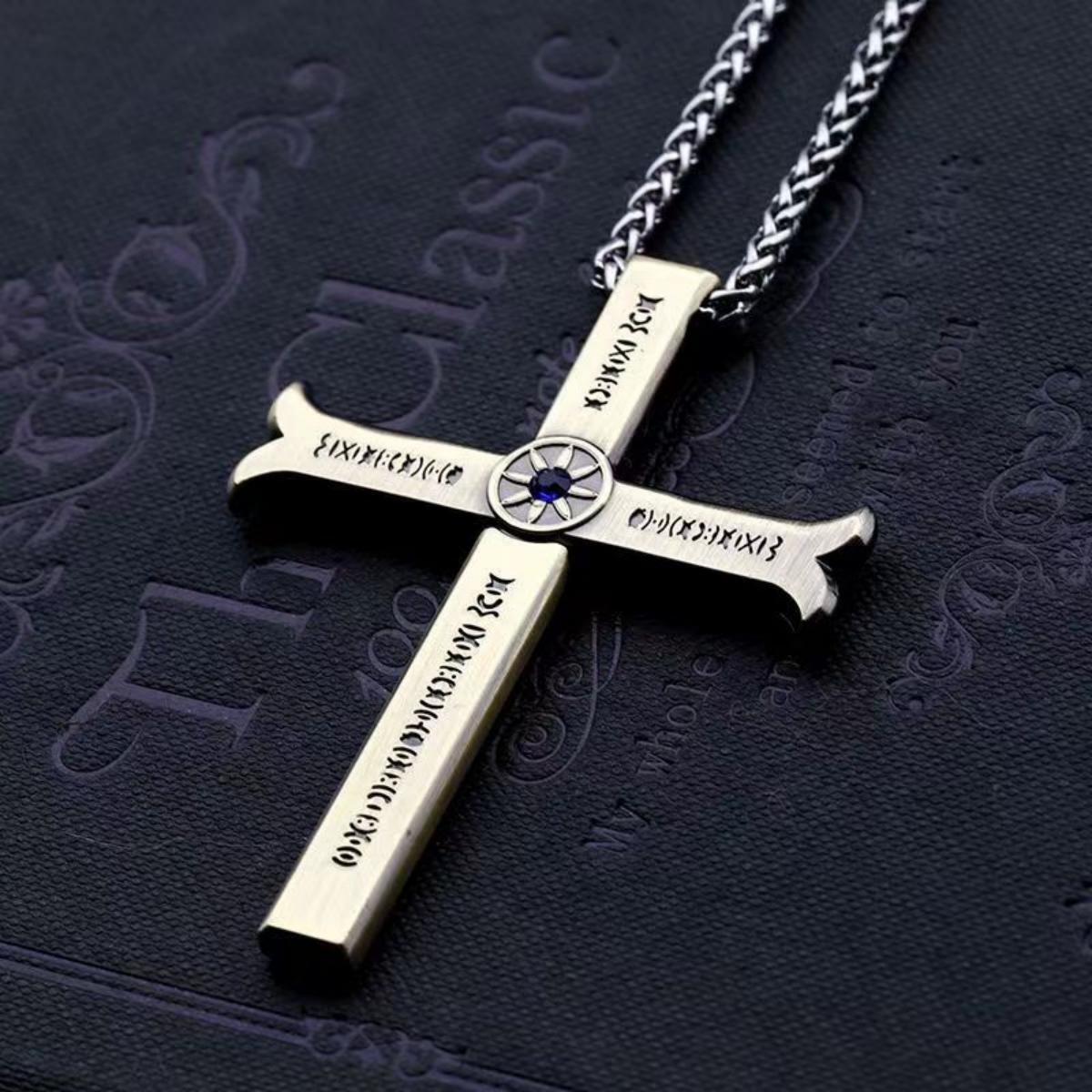 One Piece Mihawk Cross Necklace, Dracule Mihawk Hawk Eyes Pendant, Anime Stainless Steel Cross Keychain, Cosplay Jewelry with Gift Box, One Piece Fan Accessories Gift