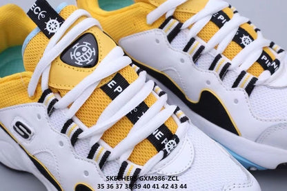 One Piece Trafalgar Law Cosplay Chunky Sneakers, Anime Law White Yellow Black Color Block Dad Shoes, Men Women Thick Platform Casual Walking Trainers, One Piece Anime Fan Collectible Footwear