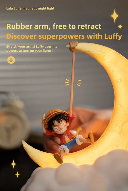 One Piece Luffy Moon Cloud Night Light, Anime Luffy Figure Swing LED Table Lamp, Warm Soft Light USB Charging Bedside Decor Lamp, One Piece Anime Merch Nightlight Gift for One Piece Fans