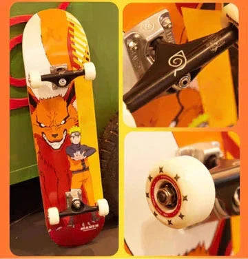 Naruto Anime Complete Skateboard, 7-Layer Maple Wood Deck Anime Character Graphic Standard Trick Skateboard, Fully Assembled Skate Board for Beginners Teens Adults, Anime Fan Gift