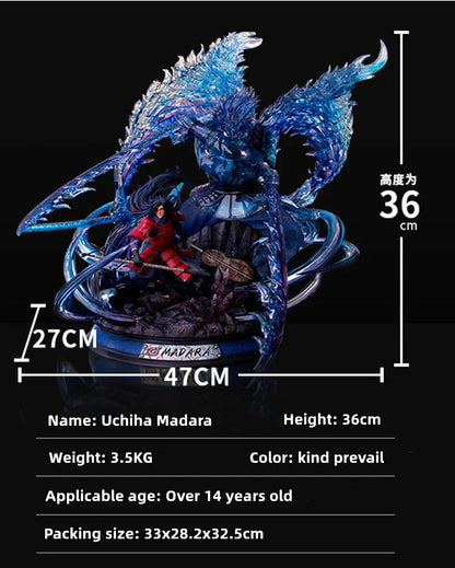 Naruto Uchiha Madara Figure, Susanoo & Kurama Giant GK Statue, Anime Naruto Shippuden Collectible Figurine with LED Light, Double Head Carving, Desktop Ornament Gift for Anime Fans
