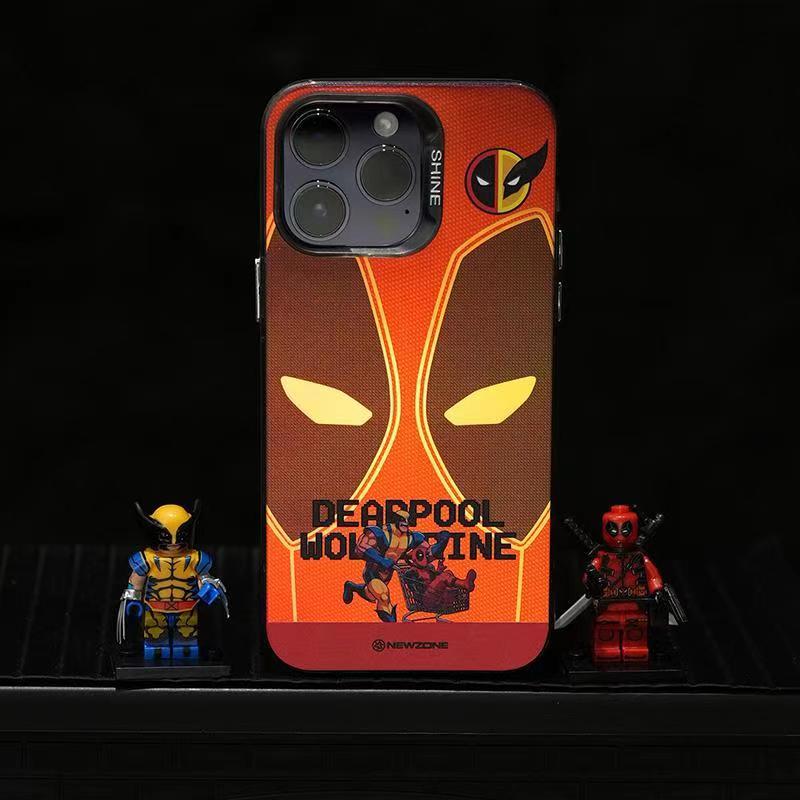 Marvel Deadpool & Wolverine Mask Phone Case for iPhone, Marvel Superhero Full Print Protective Cover, Shockproof Anti-Scratch Phone Shell, 4 Styles Available, Comic Character Collectible Phone Case Gift for Marvel Fans