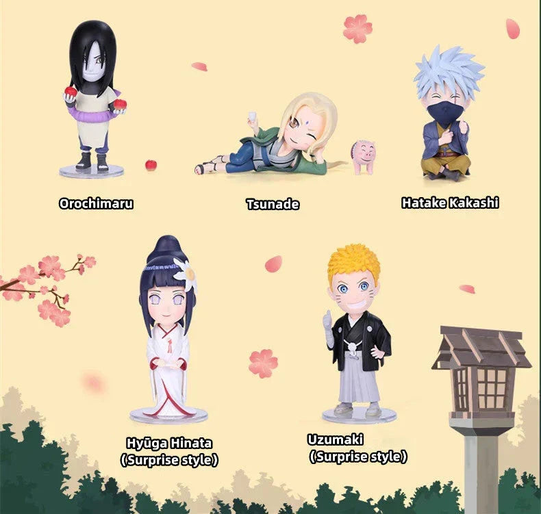 Naruto Anime Q Version Blind Box Figure, Uzumaki Naruto Sasuke Hinata Sakura Kakashi Jiraiya Collectible Figurine, Cute Chibi Character Statue, Desktop Decoration Gift for Naruto Fans