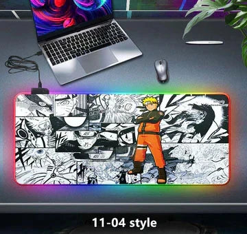 Naruto Anime RGB Large Gaming Mouse Pad, Extended LED Glowing Desk Mat, Non-Slip Rubber Base, Waterproof Big Keyboard Mousepad for PC Gamer, Anime Desk Decor Gift