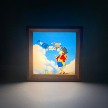 One Piece Anime Light Painting Frame Night Light, Luffy Ace Zoro Wooden Photo Frame Lamp, LED Decor Table Lamp Wall Art Decor, Anime Room Decor Merch Gift for One Piece Fans
