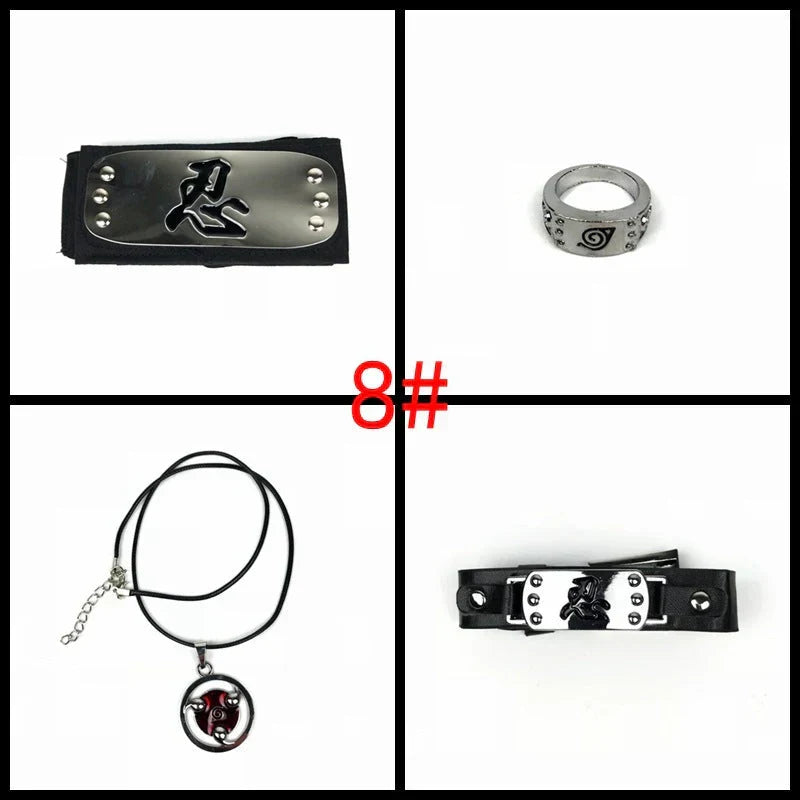 Naruto Cosplay Accessories Set, Metal Kunai Shuriken Leaf Village Headband, Sharingan Ring Necklace, Anime Ninja Prop Kit, Naruto Costume Collection Gift for Fans