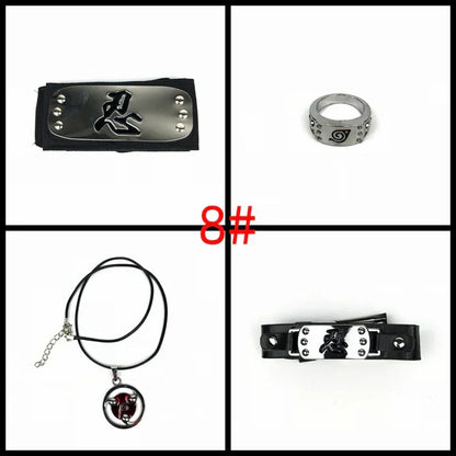 Naruto Cosplay Accessories Set, Metal Kunai Shuriken Leaf Village Headband, Sharingan Ring Necklace, Anime Ninja Prop Kit, Naruto Costume Collection Gift for Fans