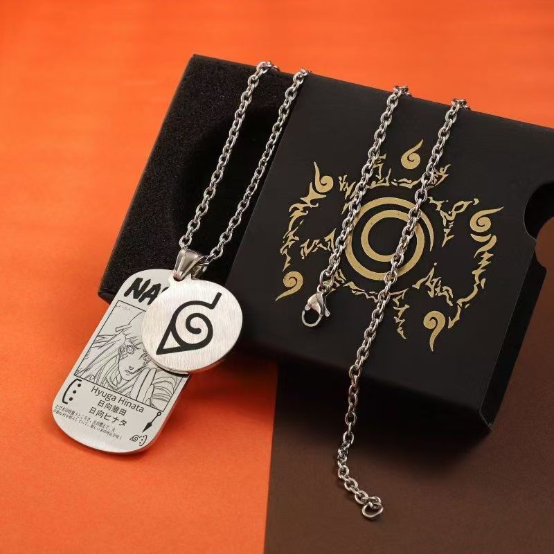 Naruto Anime Dog Tag Necklace, Multi Styles Stainless Steel Pendant Necklace, Naruto Symbol Character Engraved Chain Jewelry, Anime Cosplay Accessories, Naruto Merch Gift for Anime Fans