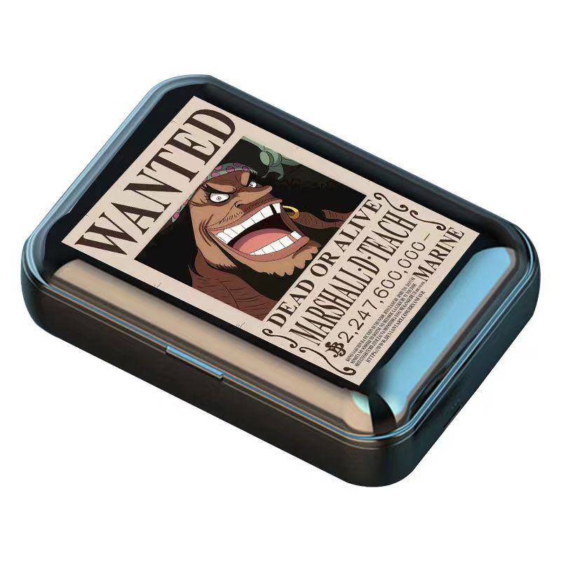 One Piece Wanted Poster Wireless Earbuds, Anime Luffy Zoro Nami Chopper Sanji TWS Bluetooth Earphones, Touch Control Stereo Headphones with Wanted Bounty Poster Charging Case for Anime Fans